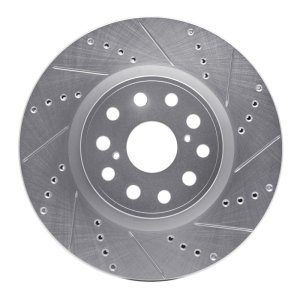 Lexus LS460 Brake Rotor (1) - Front Right - R1 Concepts - Drilled & Slotted - Silver - `07-`23